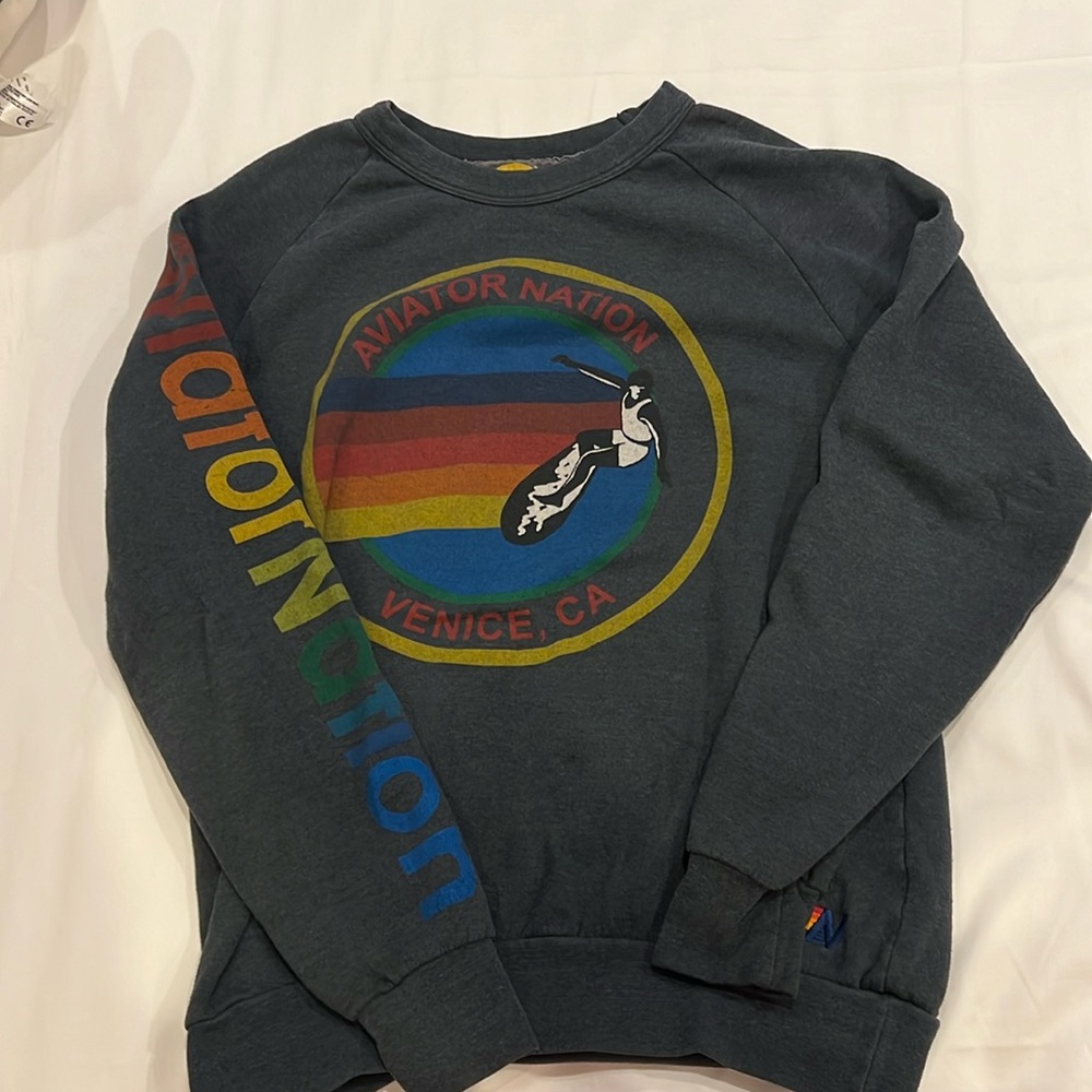Aviator nation logo crew neck. Charcoal